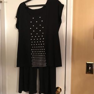 Slinky Brand embellished top with wide leg pants